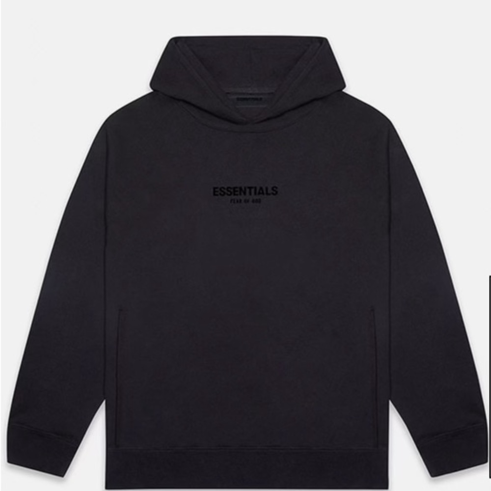 Fear of God Essentials Jet Black Hoodie Large.